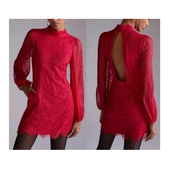 Maeve Dresses & Skirts - New with tags Anthropologie Maeve size 4  Red Open-Back Lace Mini Dress